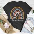 Second Grade Teacher Teach Love Inspire Boho Rainbow Unisex T-Shirt Funny Gifts