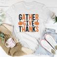 Gather Give Thanks Pumpkin Fall Thanksgiving Men Women T-shirt Graphic Print Casual Unisex Tee