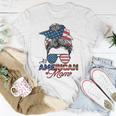 All American Mom 4Th July Messy Bun Us Flag Unisex T-Shirt Funny Gifts