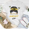 August Girl Birthday Cute Messy Bun Bees T-shirt Personalized Gifts