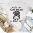 Rockin The Cat Mom & Aunt Life Messy Bun Hair Glasses Paws T-shirt Personalized Gifts