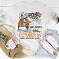 Spooky Mama Born On October 5Th Birthday Bun Hair Halloween Unisex T-Shirt Funny Gifts