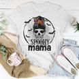 Spooky Mama Funny Halloween Mom Messy Bun Spooky Vibes Unisex T-Shirt Funny Gifts