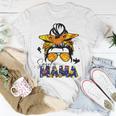 Spooky Mama Halloween Messy Bun Skull Mom Monster Bleached Unisex T-Shirt Funny Gifts