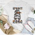 Spooky Mama Scary Halloween Messy Hair Bun Mothers Unisex T-Shirt Funny Gifts