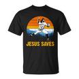 Jesus Saves Retro Baseball Pitcher Unisex T-Shirt