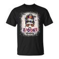 One Spooky Mommy Mama Halloween Mom Life Messy Bun Bleached Unisex T-Shirt