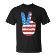 Peace Hand Sign With Usa American Flag For 4Th Of July Funny Gift Unisex T-Shirt