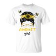 August Girl Birthday Cute Messy Bun Bees T-shirt