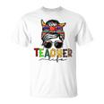 Messy Bun Teacher Life Welcome Back To School Leopard T-shirt