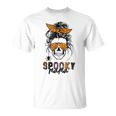 Spooky Mama Skull Halloween Womens Messy Bun Witch Unisex T-Shirt