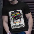 Bleached Free Mom Hugs Messy Bun Lgbt Pride Rainbow Gift Unisex T-Shirt Gifts for Him