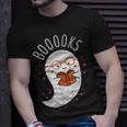 Booooks Ghost Funny Halloween Teacher Book Library Reading V3 Men Women T-shirt Graphic Print Casual Unisex Tee Gifts for Him