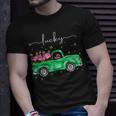 Lucky Flamingo Riding Green Truck Shamrock St Patricks Day T-shirt Gifts for Him