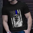 Patriotic German Shepherd Dog American Flag Thin Blue Line Gift Unisex T-Shirt Gifts for Him