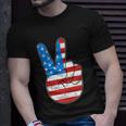 Peace Hand Sign With Usa American Flag For 4Th Of July Funny Gift Unisex T-Shirt Gifts for Him