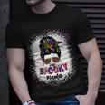 Womens One Spooky Mama Witchy Mama Halloween Messy Bun Mom Bleached Unisex T-Shirt Gifts for Him
