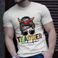 Messy Bun Teacher Life Welcome Back To School Leopard T-shirt Gifts for Him