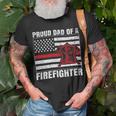 Firefighter Vintage Usa Flag Proud Dad Of A Firefighter Fathers Day Unisex T-Shirt Gifts for Old Men