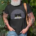 Stoned Black Cat Smoking And Peeking Sideways With Cannabis Unisex T-Shirt Gifts for Old Men