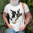 Funny Boston Terrier Dog Playing Banjo Unisex T-Shirt Gifts for Old Men