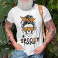 Spooky Mama Skull Halloween Womens Messy Bun Witch Unisex T-Shirt Gifts for Old Men