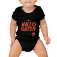 Hallo Queen Witch Hat Pumpkin Cat Halloween Quote Baby Onesie