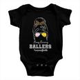 Busy Raising Ballers Mom Of Both Baseball Softball Messy Bun Sticker Features De Baby Onesie