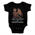 Easily Distracted By Dragon And Books Nerds Meaningful Gift Baby Onesie