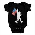 Funny Bigfoot 4Th Of July Rock And Roll Usa Flag For Sasquatch Believers Baby Onesie