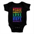 Kindness Peace Equality Love Inclusion Hope Diversity Human Rights Baby Onesie