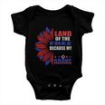 Land Of The Free Because My Is Brave Sunflower 4Th Of July Baby Onesie