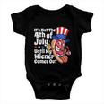 Mens Funny 4Th Of July Hot Dog Wiener Comes Out Adult Humor Gift Baby Onesie