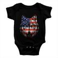 Wolf American Flag Usa 4Th Of July Patriotic Wolf Lover Baby Onesie