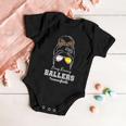 Busy Raising Ballers Mom Of Both Baseball Softball Messy Bun Sticker Features De Baby Onesie