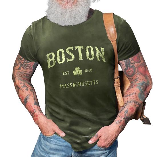 Boston Massachusetts T-Shirt Vintage Shamrock Sports Tee
