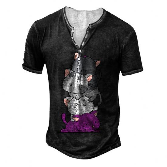 Kawaii Cat Pile Anime T-Shirt - Asexual Pride Flag Kittens