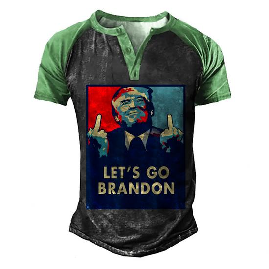 Funny Anti Biden Donald Trump Let S Go Brandon Men s Henley Shirt Raglan Sleeve 3D Print T shirt Monsterry