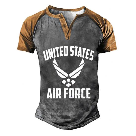 Armed Forces Gear Mens Air Force Vintage Basic Gift Graphic Design Printed Casual Daily Basic Men s Henley Shirt Raglan Sleeve 3D Print T shirt Thegiftio UK