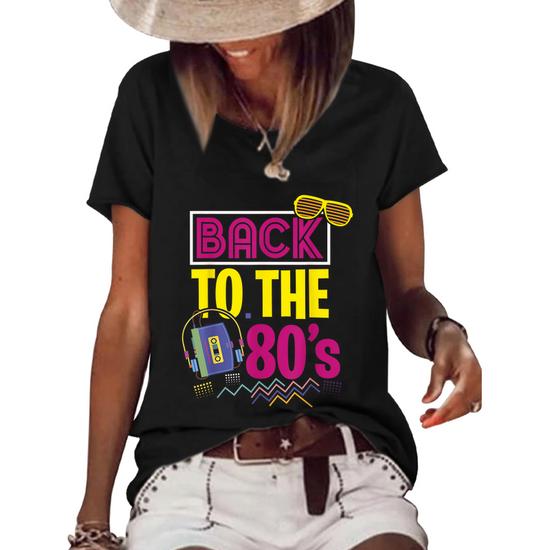 80S Party Theme Party Outfit Costume Vintage Retro V2 Women's Short Sleeve  Loose T-shirt - Thegiftio