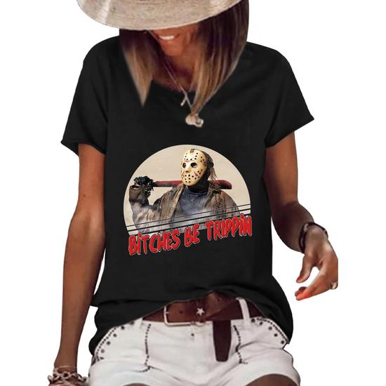 Funny Halloween Shirt For Women - Spooky Graphic Print Fall T-Shirt With Spider Web Design