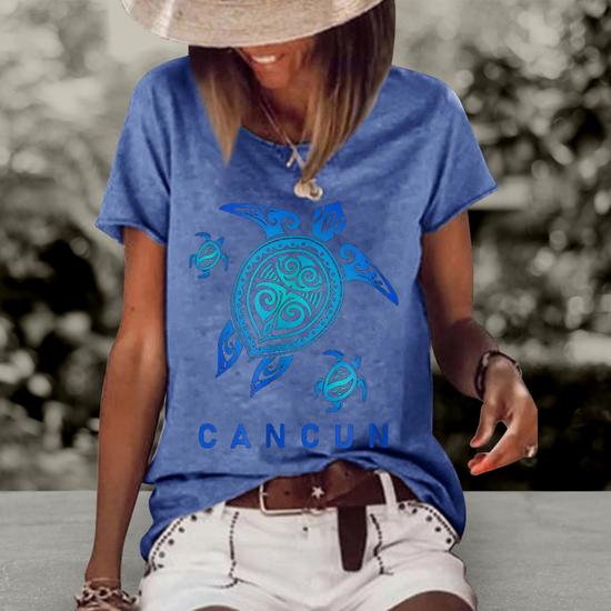 Cancun Mexico T-Shirt Sea Blue Tribal Turtle Cancun Mexico T-Shirt Sea Blue Tribal Turtle