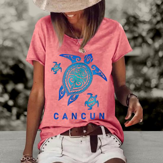 Cancun Mexico T-Shirt Sea Blue Tribal Turtle Cancun Mexico T-Shirt Sea Blue Tribal Turtle