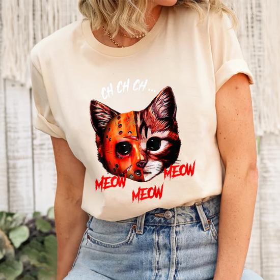 Womens Womens Ch Ch Ch Meow Meow Meow Funny Halloween V2 Women s Short Sleeve T shirt Unisex Crewneck Soft Tee Thegiftio UK